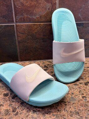 Nike Ladies Kawa Slide Sandals 834588 Size 7 Light Turquoise Gray White